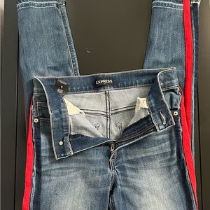 EXPRESS JEANS RED STRIPE ANKLE LEGGINGS SZ 6